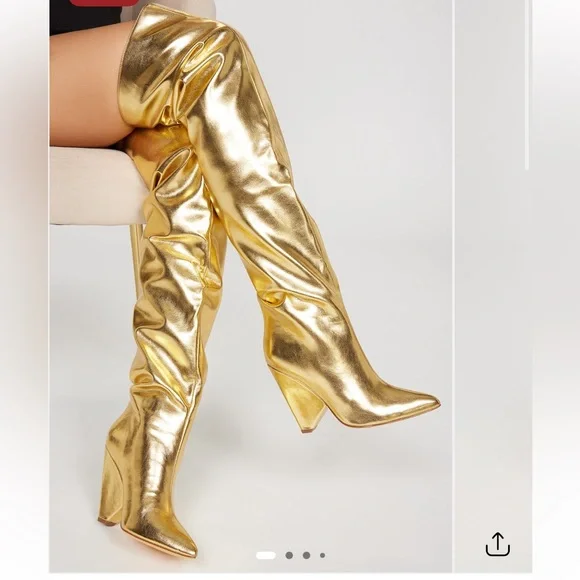 Fashion Nova Metallic Gold Over the Knee Boots - Picture 1 of 5